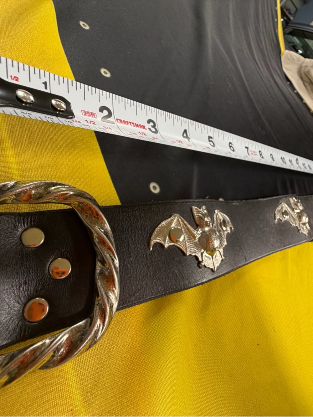 Vintage Black Silvertone Bat Concho  Belt Leather 40” long - Picture 9 of 11